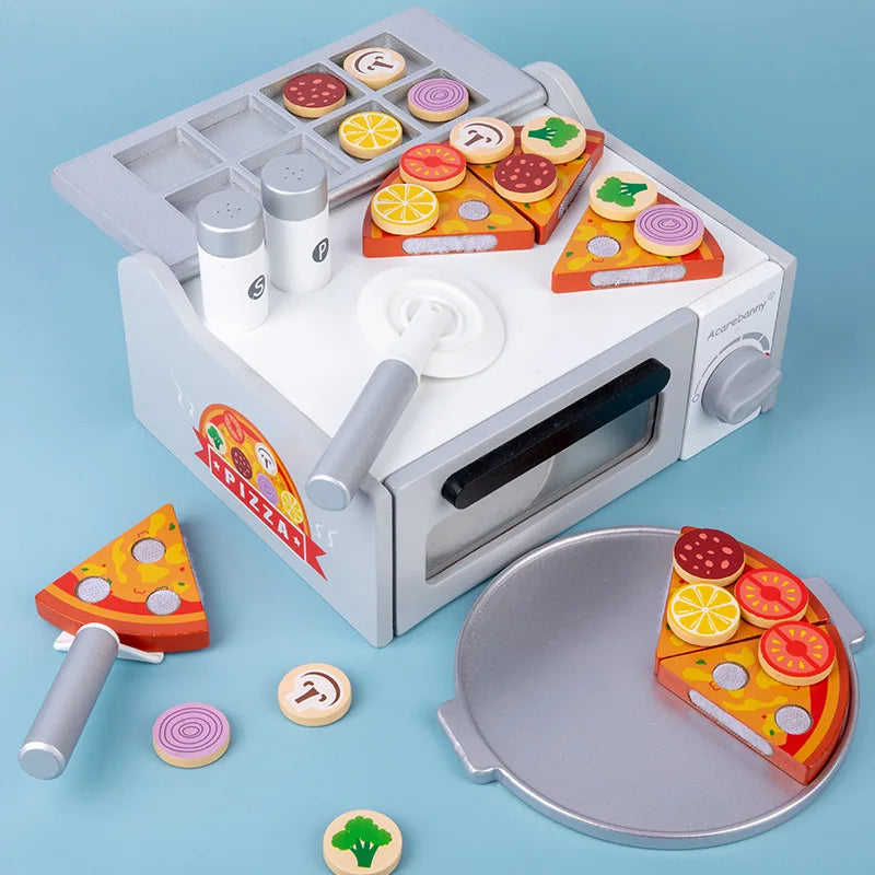 New Pretend Play House Oven Pizza, Wooden Simulation Kitchen
