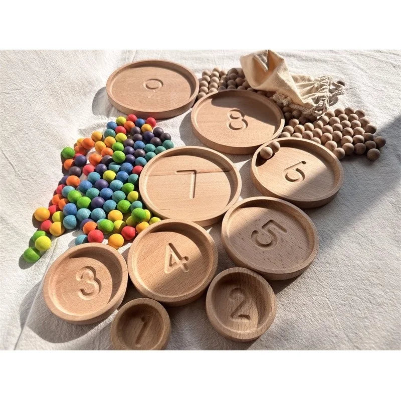 Creative Play Montessori Sensory Wooden Toys, Calculate  Semi Tray 100  Board  with Felt Balls,  Alphabets Numbers.