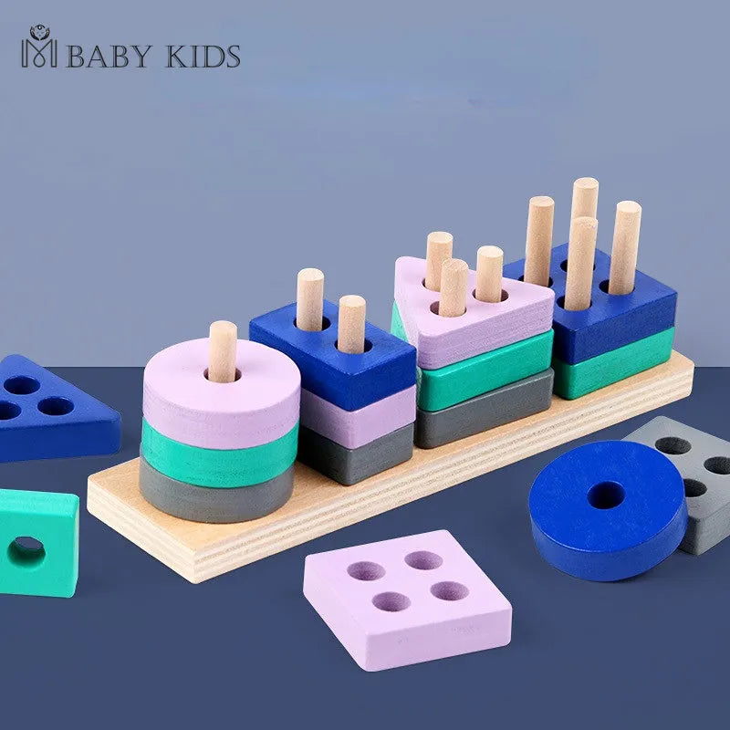 Match Building Montessori Toy Wooden Color Shape Match Building Blocks – Early Learners
