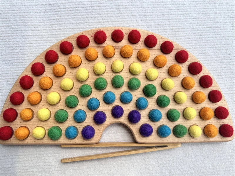 Creative Play Montessori Sensory Wooden Toys, Calculate  Semi Tray 100  Board  with Felt Balls,  Alphabets Numbers.