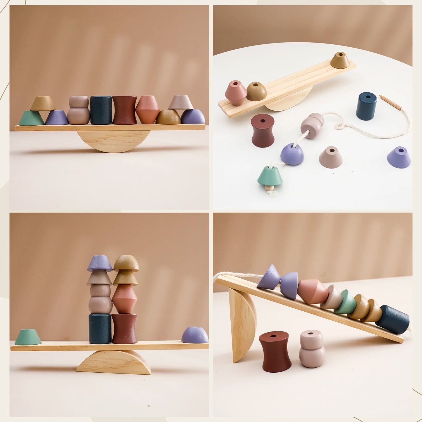 Wooden  Baby Animal Threading and Stacking, Stringing, Threading Beads