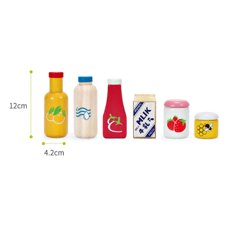 Kitchen Wooden 3D Toys,  Sauce Bottle, Honey, Lifelike Strawberry.