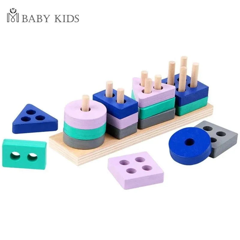 Montessori Toy Wooden Color Shape Match Building Blocks