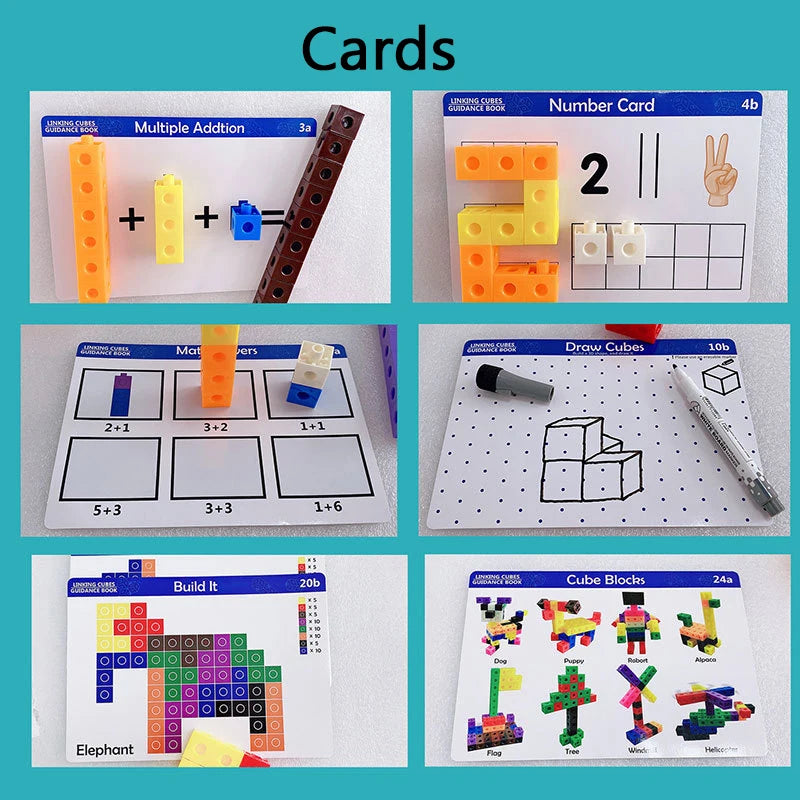 Linking Cubes Math Blocks Toy with Activity Cards 100pcs Numbers Counting Set