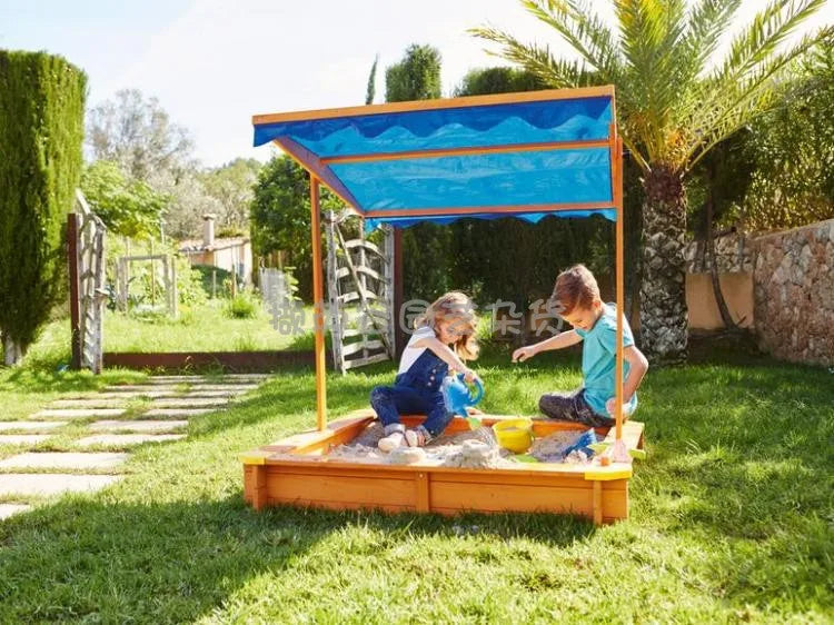Children's outdoor sand / play box with sunshade awning